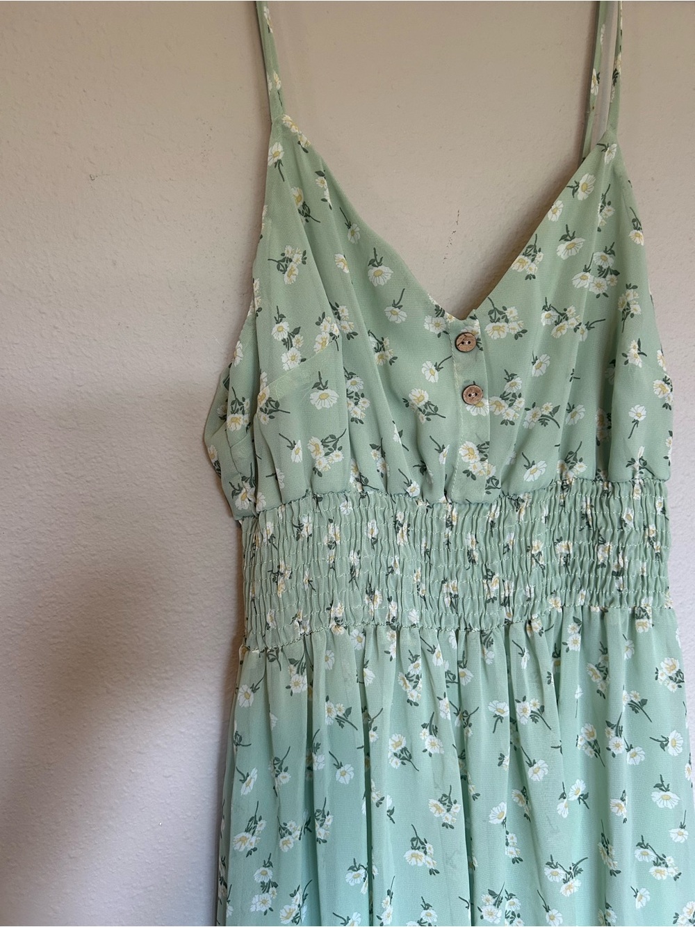 Sweet Storm Sage Green Floral Strapless Smocked Dress
